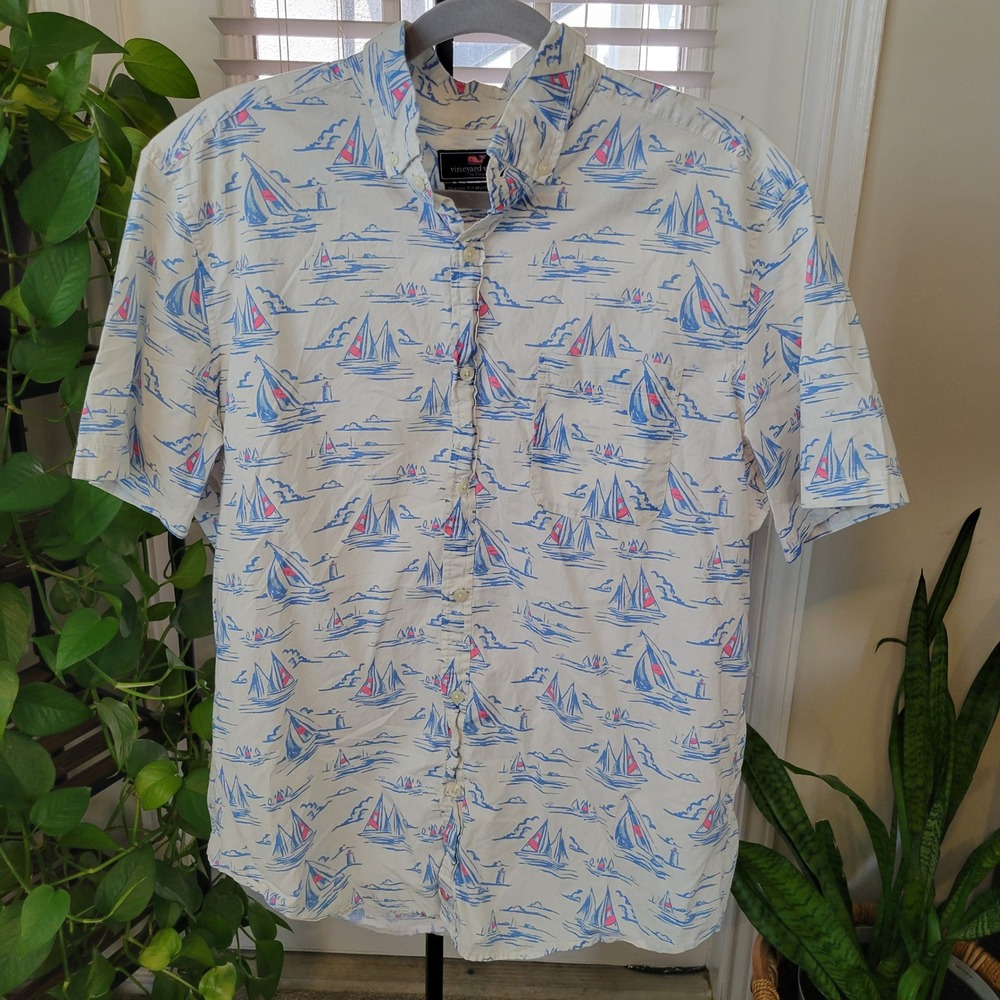 Vineyard Vines Mens Large Classic Fit Murray Shirt Sailboat Nautical Button Down
